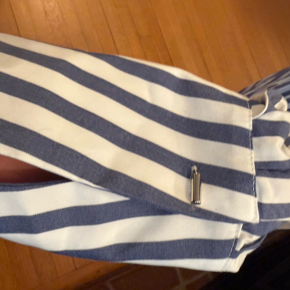 Striped Off-Shoulder Blue & White Summer Dress - Picture 3 of 8